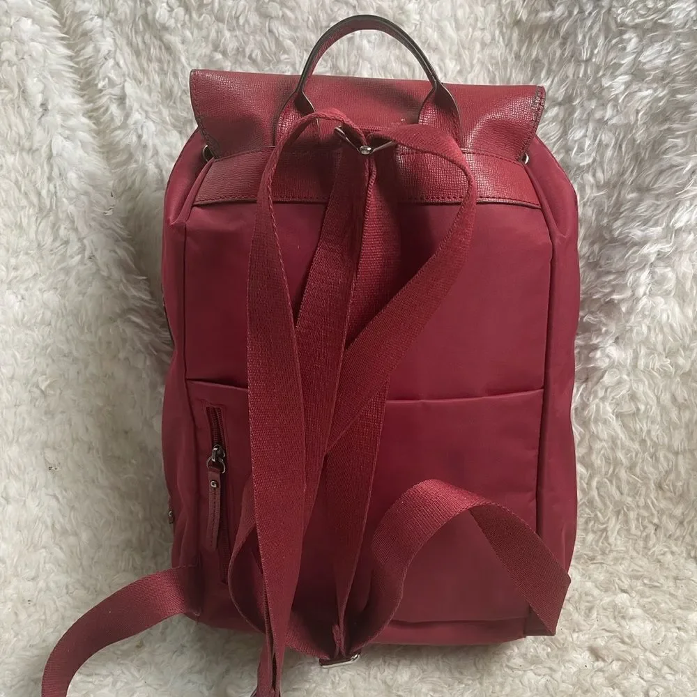 LIPAULT Red Wine NYLON Laptop large Backpack Bag faux leather flop top closure